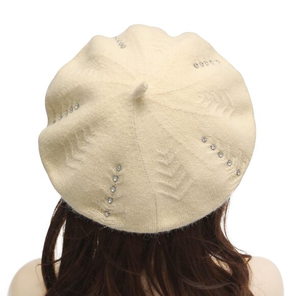 1161 French Beret Hat, Reversible Solid Color Cashmere Knit Warm Beret Cap